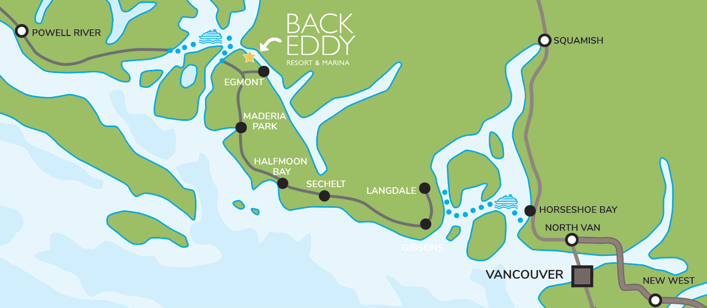 BC Sunshine Coast Map - how to get to the Backeddy Resort